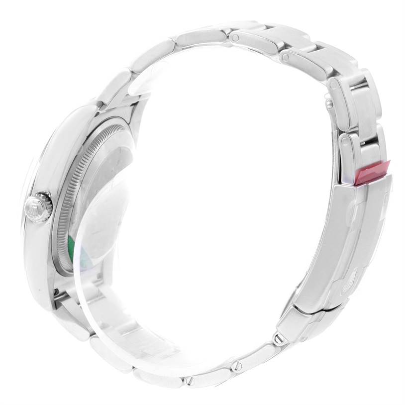 The image shows a side view of the watch case and bracelet of a Rolex Air-King 114200 Men's Stainless Steel Silver Dial 114200 Men's Stainless Steel Silver Dial.