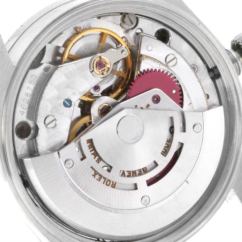 This image shows a close-up view of the movement and internal mechanisms of the Rolex Air-King 14010 Men's Stainless Steel Silver Dial 14010 Men's Stainless Steel Silver Dial model watch.