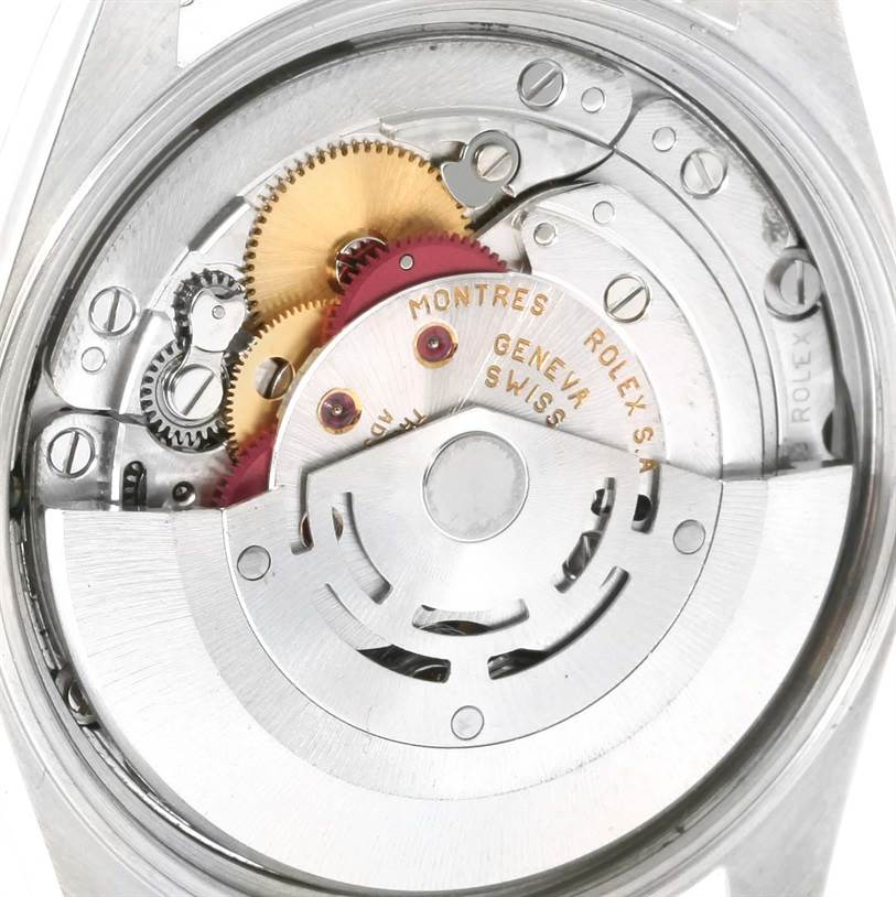 This image shows a close-up view of the inner mechanical movement of a Rolex Air-King 14010 Men's Stainless Steel Black Dial 14010 Men's Stainless Steel Black Dial watch.