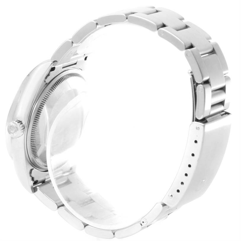 The image shows a side profile of the Rolex Air-King 14010 Men's Stainless Steel Black Dial 14010 Men's Stainless Steel Black Dial watch, focusing on the bracelet, casing, and crown.