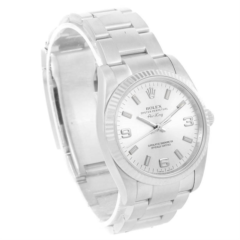 Rolex Air King Steel 18K White Gold Silver Dial Watch 114234 SwissWatchExpo
