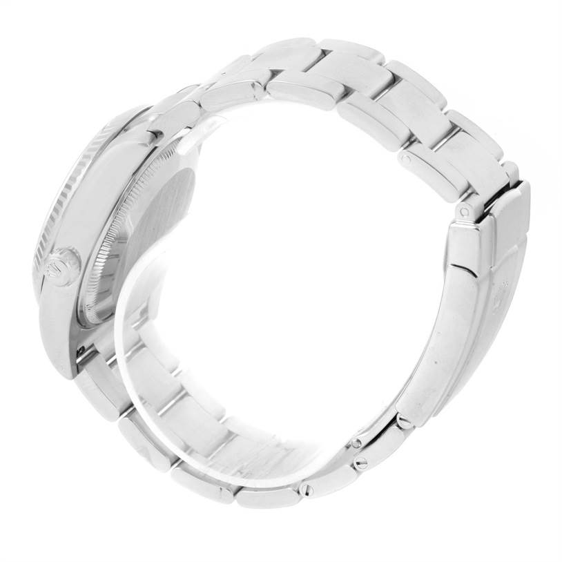 The image shows a side angle of the Rolex Air-King 114234 Men's Stainless Steel Silver Dial 114234 Men's Stainless Steel Silver Dial watch, focusing on the bracelet, case, and crown.