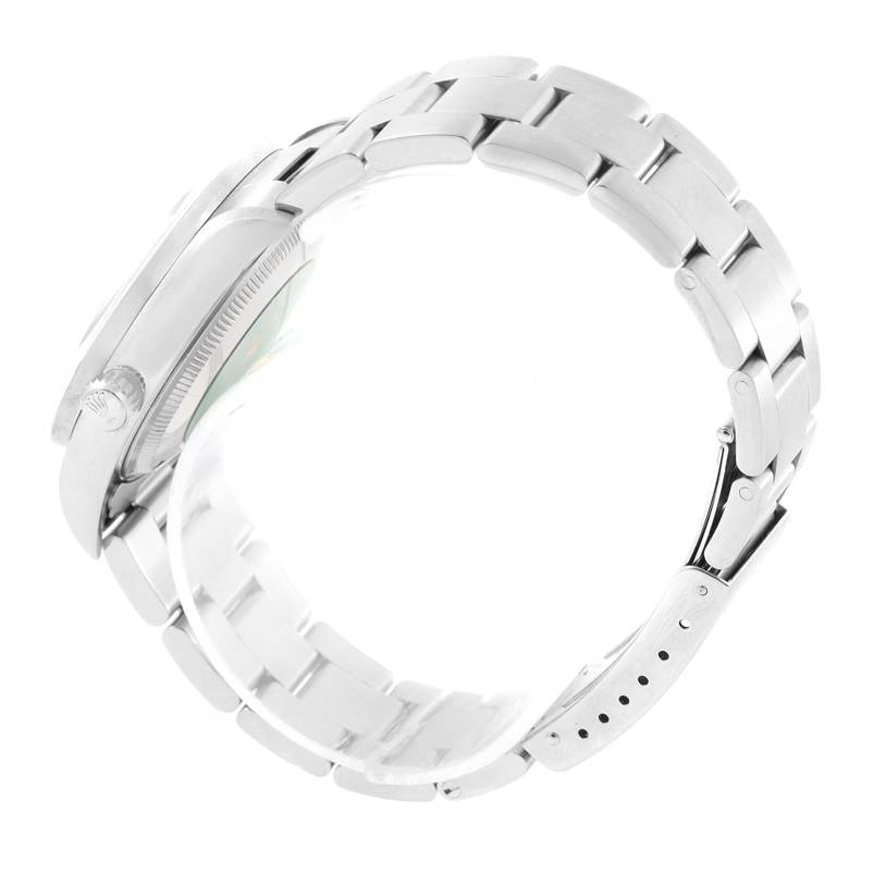 The image shows a side profile of a Rolex Air-King 14010 Men's Stainless Steel Black Dial 14010 Men's Stainless Steel Black Dial watch, highlighting the watch case, bracelet, and clasp.