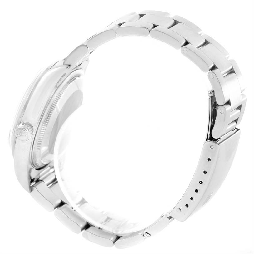 The image shows a side view of the Rolex Air-King 14000 Men's Stainless Steel Blue Dial 14000 Men's Stainless Steel Blue Dial watch focusing on the case, bracelet, and clasp.