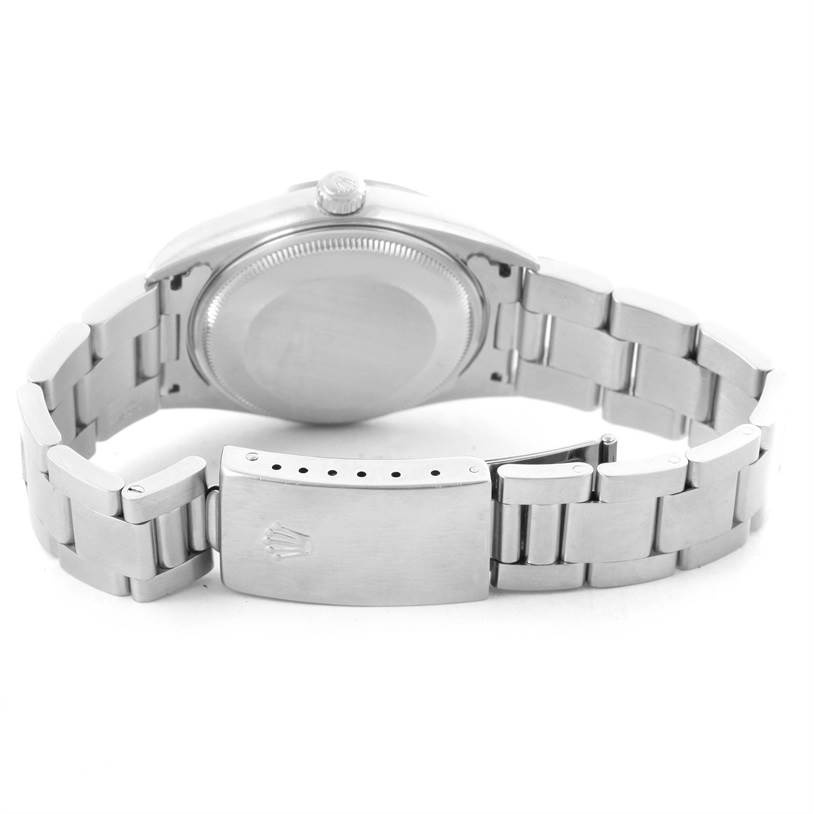 This image shows the back and bracelet of the Rolex Air-King 14000 Men's Stainless Steel Blue Dial 14000 Men's Stainless Steel Blue Dial watch, including its clasp and case back.