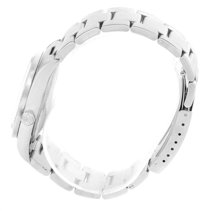 The image shows a side view of the Rolex Air-King 14010 Men's Stainless Steel Silver Dial 14010 Men's Stainless Steel Silver Dial watch, highlighting its bracelet and clasp.