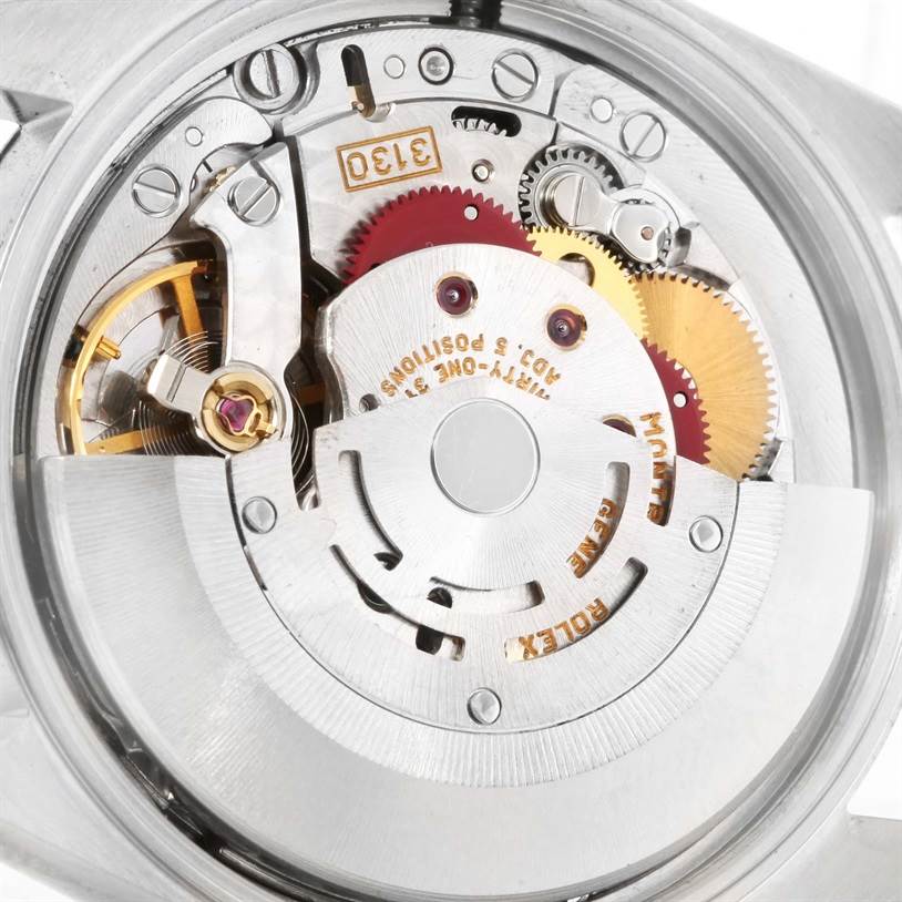 This image shows the movement mechanism of a Rolex Air-King 14000 Men's Stainless Steel White Dial 14000 Men's Stainless Steel White Dial watch, viewed from the back.