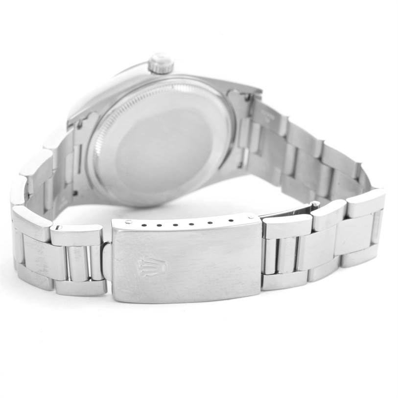 The image shows the back of the Rolex Air-King 14000 Men's Stainless Steel Black Dial 14000 Men's Stainless Steel Black Dial watch, highlighting the clasp, bracelet, and case back.