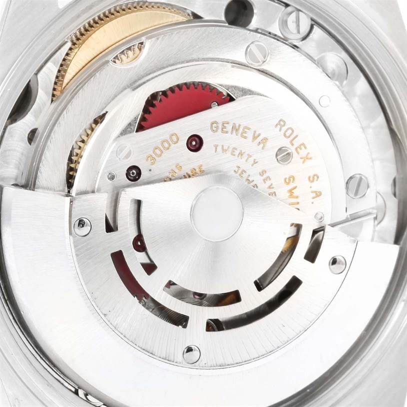 This image shows the intricate internal mechanism of the Rolex Air-King 14000 Men's Stainless Steel Black Dial 14000 Men's Stainless Steel Black Dial watch at a close-up angle.
