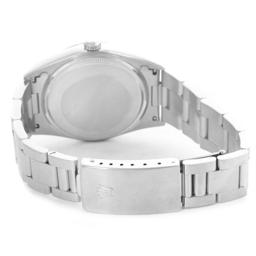 The image shows the back of a Rolex Air-King 14000 Men's Stainless Steel Black Dial 14000 Men's Stainless Steel Black Dial watch, highlighting the case back, bracelet, and clasp.