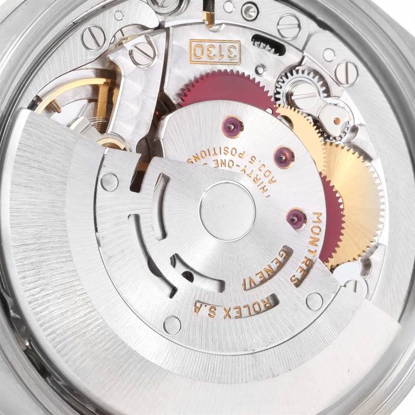 This image shows the movement mechanism of a Rolex Air-King 14010 Men's Stainless Steel Silver Dial 14010 Men's Stainless Steel Silver Dial watch, viewed from the back.