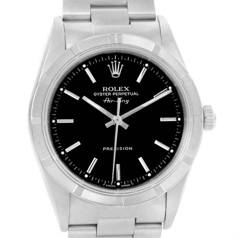 Rolex Air King Black Dial Oyster Bracelet Steel Mens Watch 14010 SwissWatchExpo