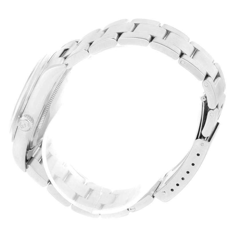 The image shows a side view of the Rolex Air-King 14000 Men's Stainless Steel Pink Dial 14000 Men's Stainless Steel Pink Dial watch, highlighting its clasp, bracelet, and case.