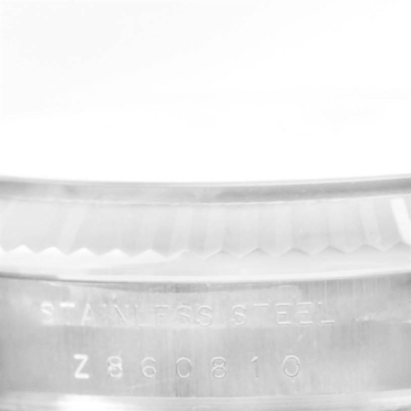 This image shows a close-up view of the stainless steel case back with inscriptions for the Rolex Air-King 114234 Men's Stainless Steel White Dial 114234 Men's Stainless Steel White Dial model.