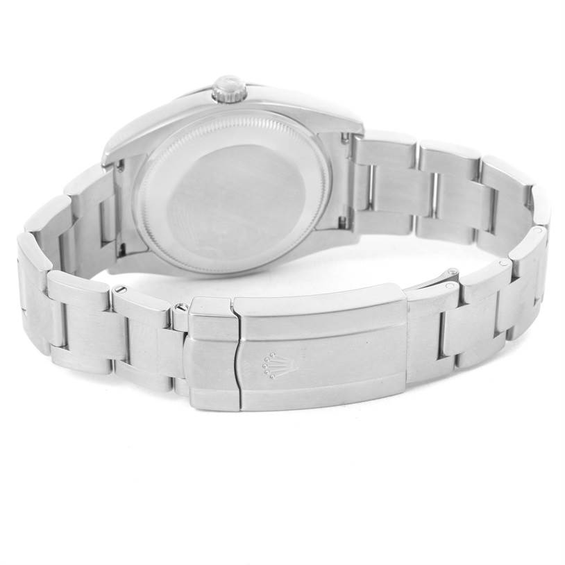 The image shows the back and bracelet of a Rolex Air-King 114234 Men's Stainless Steel White Dial 114234 Men's Stainless Steel White Dial watch from a rear-facing angle.