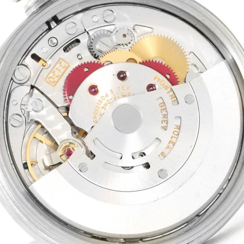 The image shows the internal movement mechanism of the Rolex Air-King 14010 Men's Stainless Steel Silver Dial 14010 Men's Stainless Steel Silver Dial watch at a close-up angle.