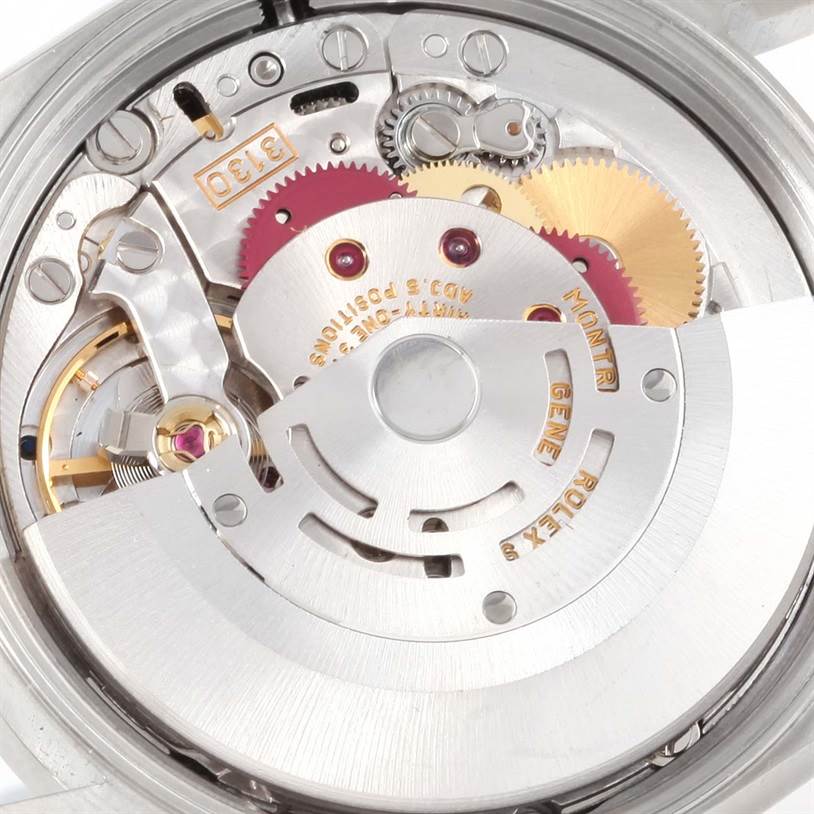 The image shows a close-up view of the internal mechanical movement of a Rolex Air-King 14010 Men's Stainless Steel Silver Dial 14010 Men's Stainless Steel Silver Dial watch.