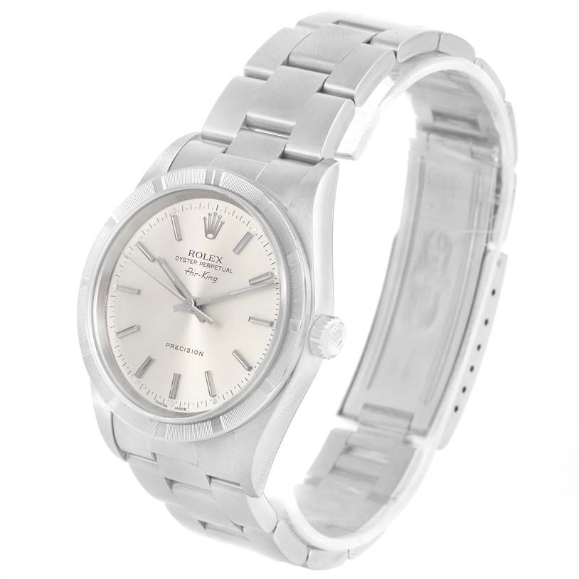 The image shows a Rolex Air-King 14010 Men's Stainless Steel Silver Dial 14010 Men's Stainless Steel Silver Dial watch from a front angle, displaying the dial, bezel, crown, and bracelet.