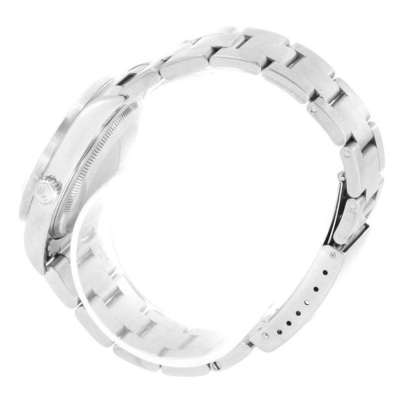 A side view showing the case and bracelet of the Rolex Air-King 14010 Men's Stainless Steel Silver Dial 14010 Men's Stainless Steel Silver Dial watch.