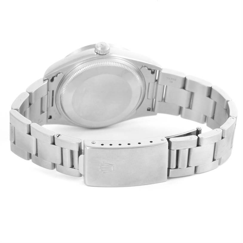 The image shows the back view of a Rolex Air-King 14010 Men's Stainless Steel Silver Dial 14010 Men's Stainless Steel Silver Dial watch, focusing on the bracelet and clasp.