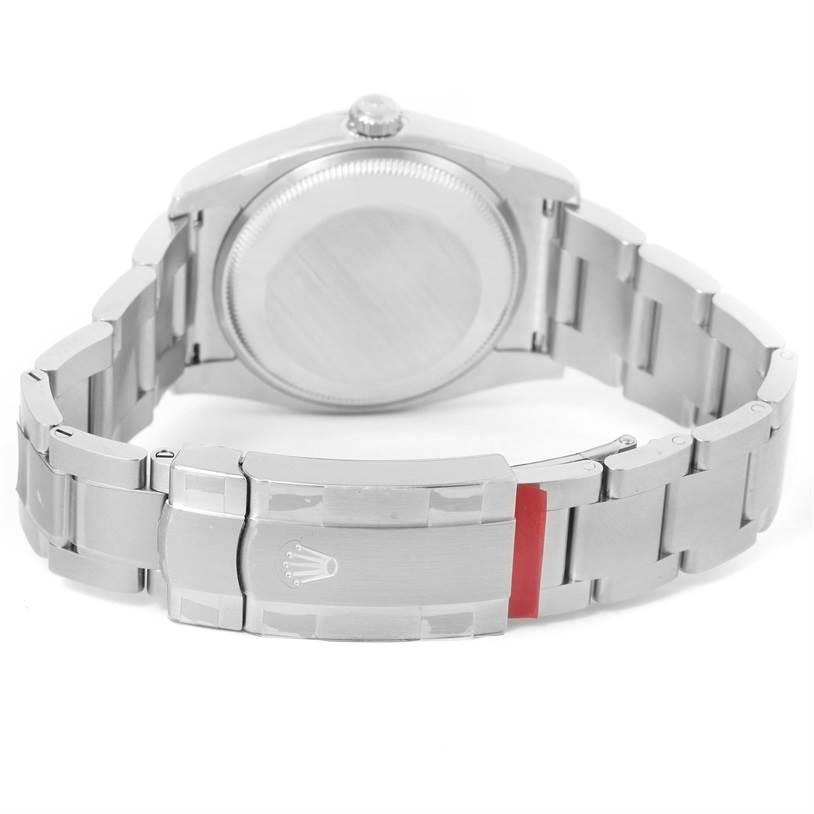 The image shows the back case and closed clasp of the Rolex Air-King 114200 Men's Stainless Steel Silver Dial 114200 Men's Stainless Steel Silver Dial watch.