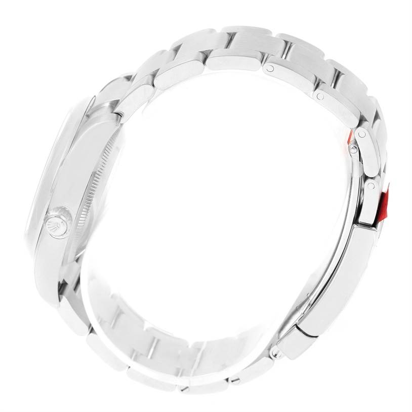 The image shows the side view of a Rolex Air-King 114200 Men's Stainless Steel Silver Dial 114200 Men's Stainless Steel Silver Dial watch, highlighting the band and clasp.