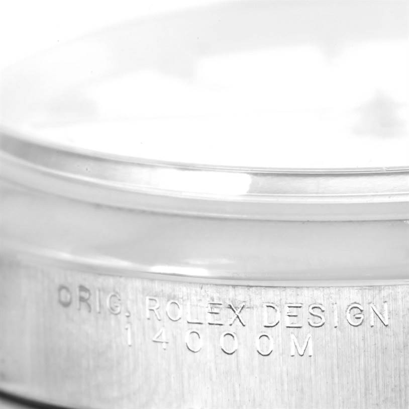 The close-up image shows the side of a Rolex Air-King 14000 Men's Stainless Steel White Dial 14000 Men's Stainless Steel White Dial watch case with the engraved model number.