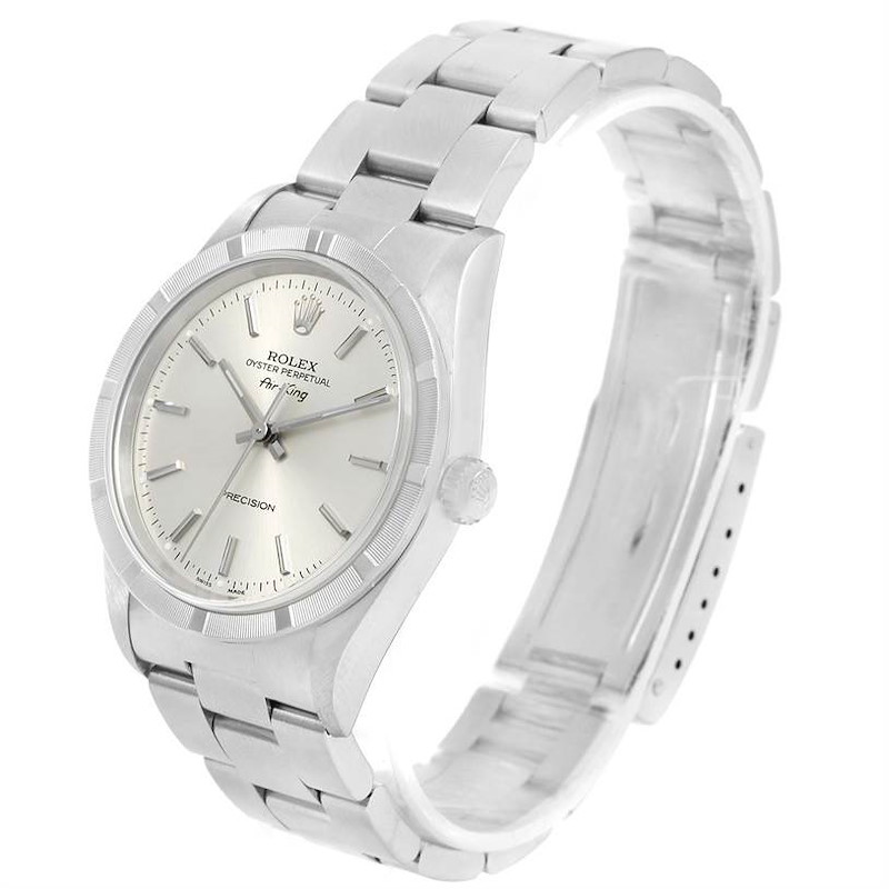Rolex Air King Stainless Steel Silver Baton Dial Mens Watch 14010 SwissWatchExpo