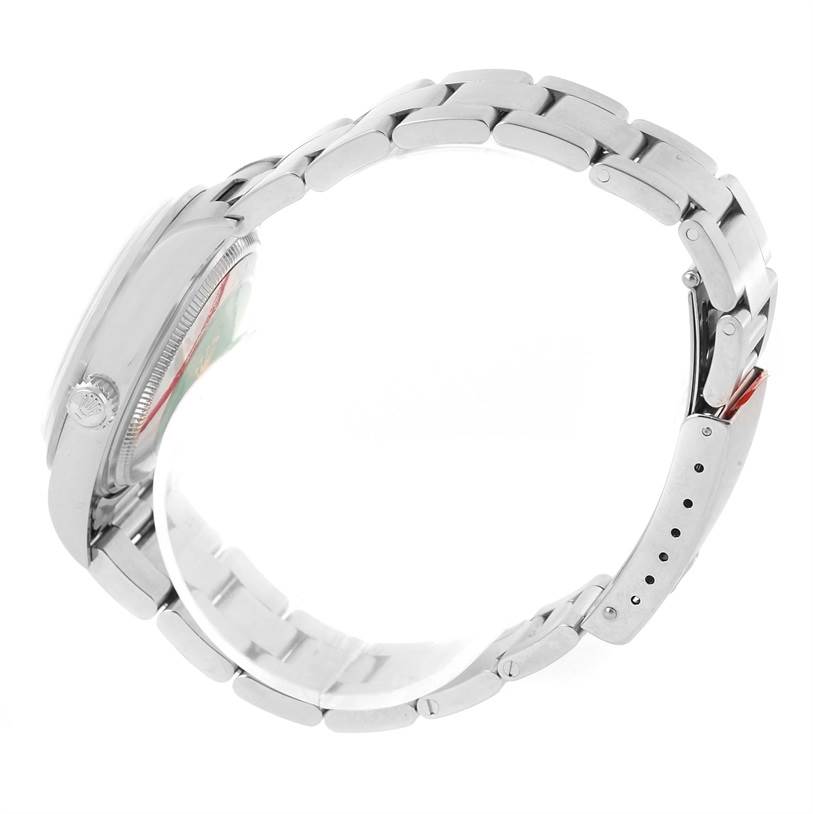 This image shows a side view of a Rolex Air-King 14000 Men's Stainless Steel White Dial 14000 Men's Stainless Steel White Dial watch, highlighting its bracelet and clasp.