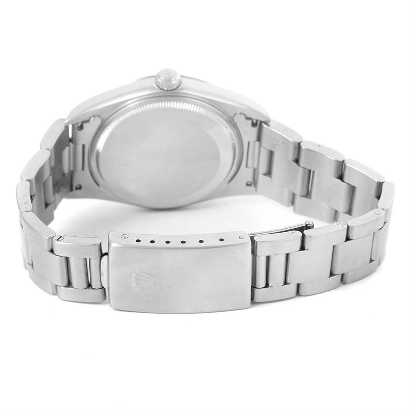 This image shows the back and bracelet of a Rolex Air-King 14000 Men's Stainless Steel Silver Dial 14000 Men's Stainless Steel Silver Dial watch, specifically displaying the case back and clasp.