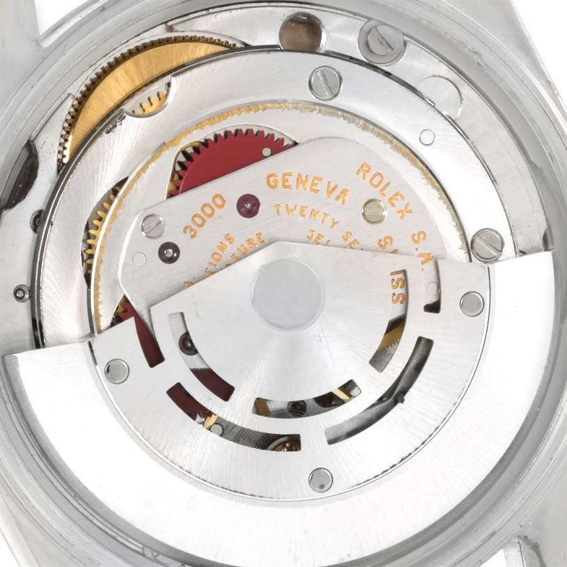 This image shows the movement components of a Rolex Air-King 14000 Men's Stainless Steel Silver Dial 14000 Men's Stainless Steel Silver Dial watch from a top-down angle.