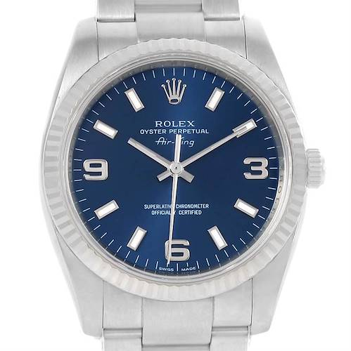 Photo of Rolex Air King Steel 18K White Gold Blue Dial Watch 114234 Box Papers
