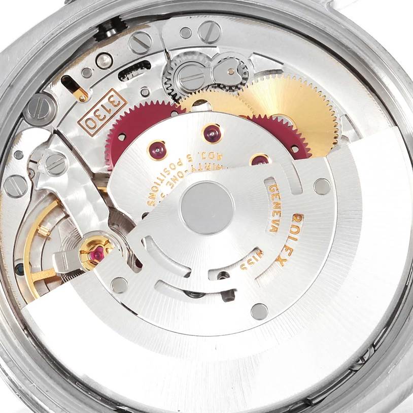 This image shows the internal mechanism of the Rolex Air-King 114200 Men's Stainless Steel Blue Dial 114200 Men's Stainless Steel Blue Dial, including gears and the rotor.