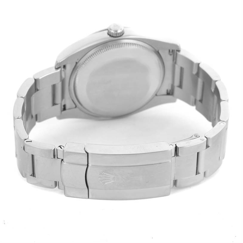 This image shows the back side of a Rolex Air-King 114234 Men's Stainless Steel Silver Dial 114234 Men's Stainless Steel Silver Dial watch, highlighting the clasp and bracelet.