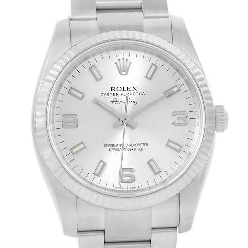 Photo of Rolex Air King Steel 18K White Gold Silver Dial Watch 114234