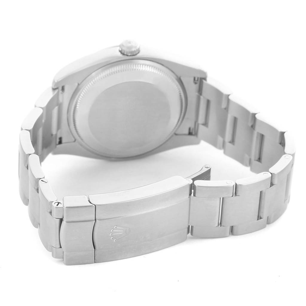 The image shows the back case and stainless steel bracelet with clasp of a Rolex Air-King 114200 Men's Stainless Steel Grey Dial 114200 Men's Stainless Steel Grey Dial watch.