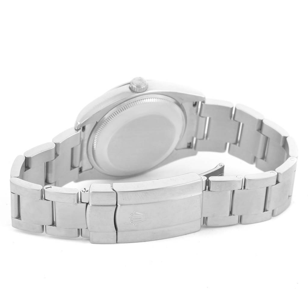 This image shows the back and bracelet clasp of a Rolex Air-King 114200 Men's Stainless Steel White Dial 114200 Men's Stainless Steel White Dial watch from a rear and side angle.