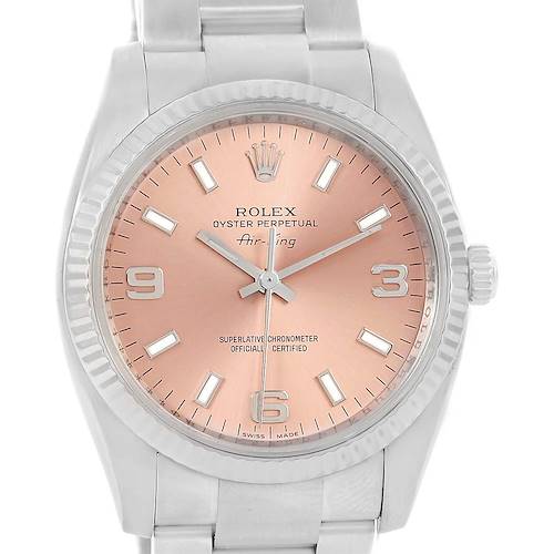 Photo of Rolex Air King Steel White Gold Fluted Bezel Salmon Dial Watch 114234