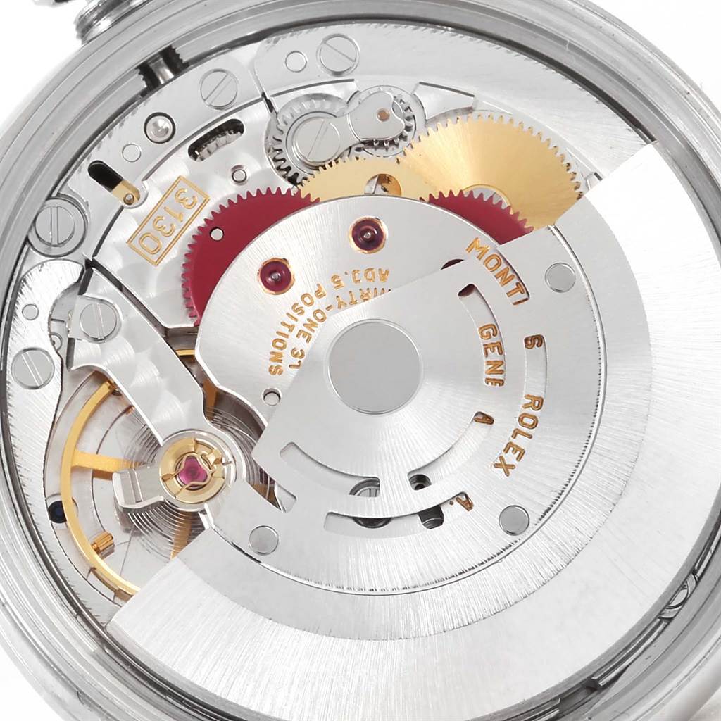 This image shows the internal mechanism of the Rolex Air-King 14000 Men's Stainless Steel Black Dial 14000 Men's Stainless Steel Black Dial watch from a top-down angle, focusing on the movement components.