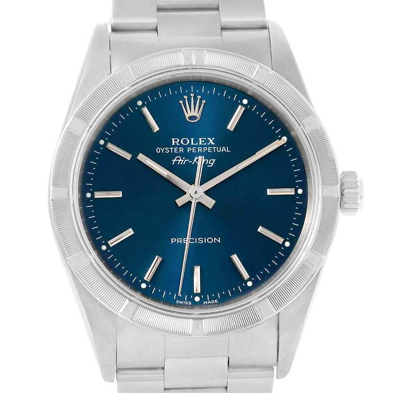 Rolex Air King Blue Index Dial Stainless Steel Mens Watch 14010 SwissWatchExpo