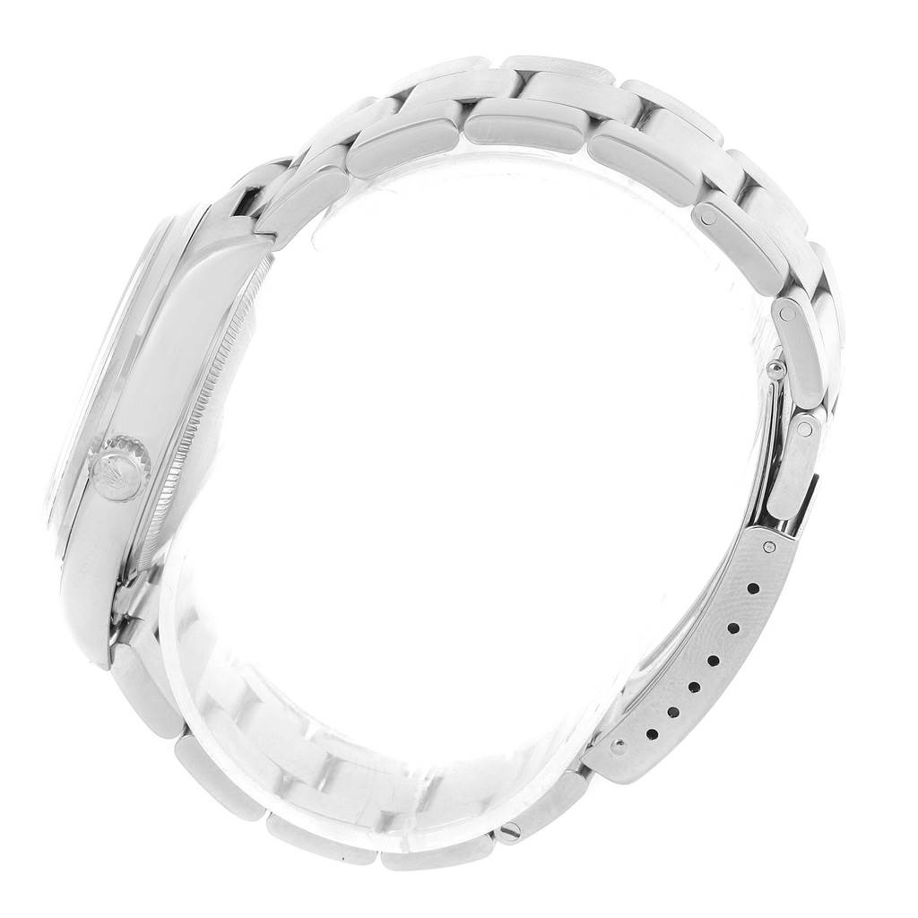 The image shows a side view of the Rolex Air-King 14000 Men's Stainless Steel Blue Dial 14000 Men's Stainless Steel Blue Dial watch, highlighting the case, crown, and bracelet.