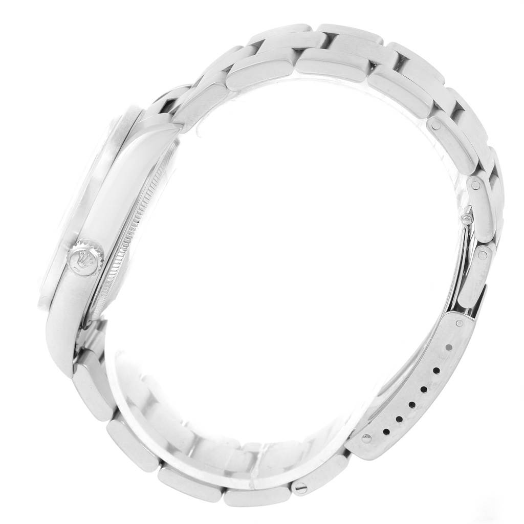 The image shows a side view of the Rolex Air-King 14010 Men's Stainless Steel White Dial 14010 Men's Stainless Steel White Dial watch, highlighting the bracelet and crown.