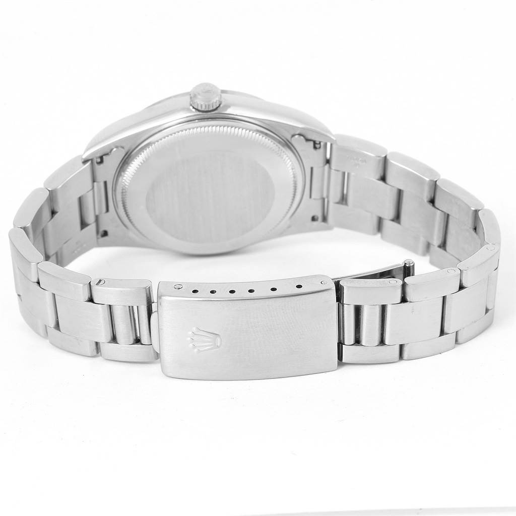 The image shows the back of the Rolex Air-King 14000 Men's Stainless Steel Blue Dial 14000 Men's Stainless Steel Blue Dial watch, highlighting the case back, bracelet, and clasp.