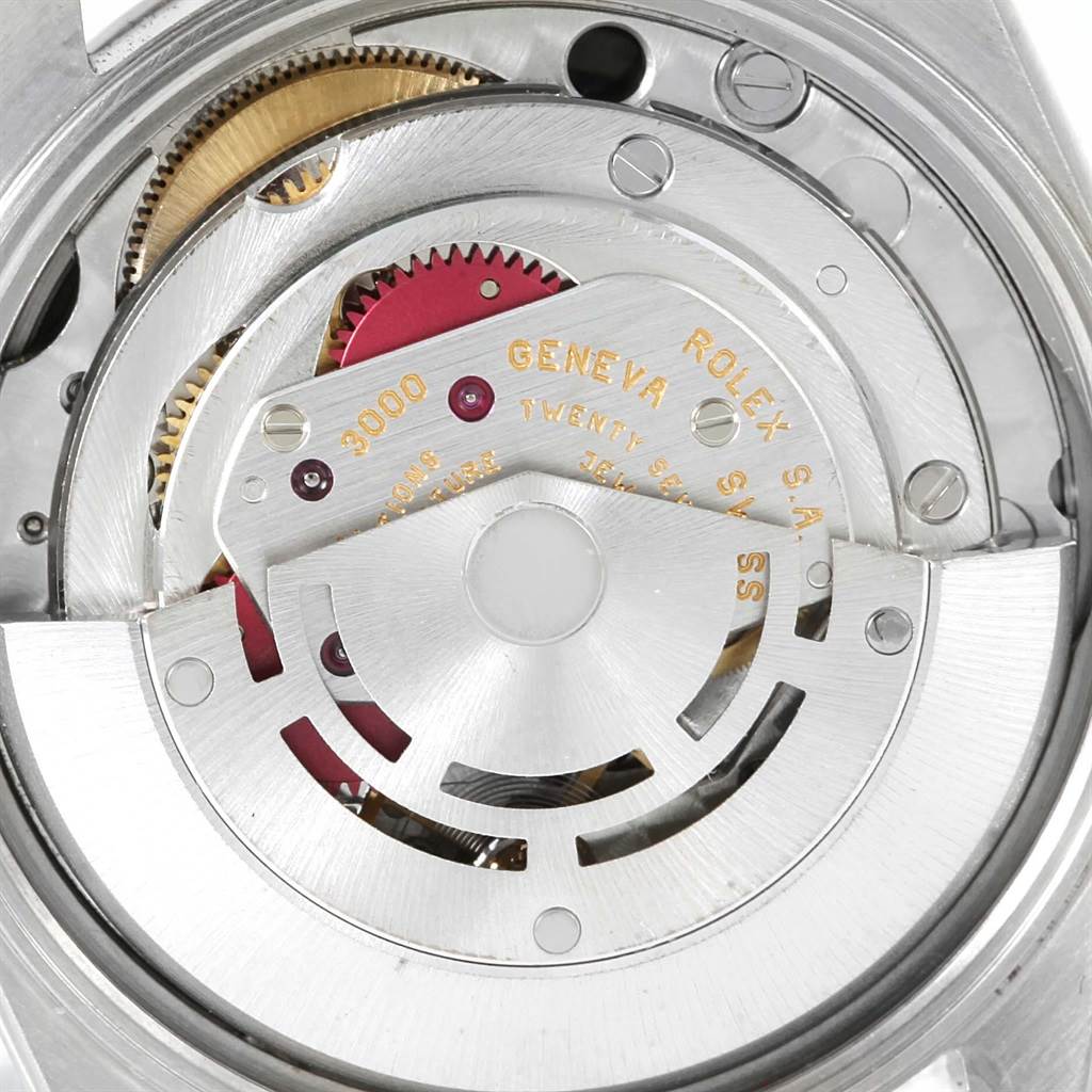 This image shows a close-up view of the Rolex Air-King 14000 Men's Stainless Steel Black Dial 14000 Men's Stainless Steel Black Dial's automatic movement mechanism.