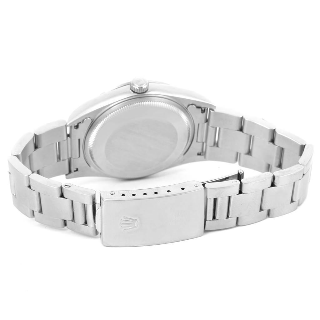 The image shows the rear of the Rolex Air-King 14000 Men's Stainless Steel Blue Dial 14000 Men's Stainless Steel Blue Dial watch, highlighting the case back and bracelet clasp.