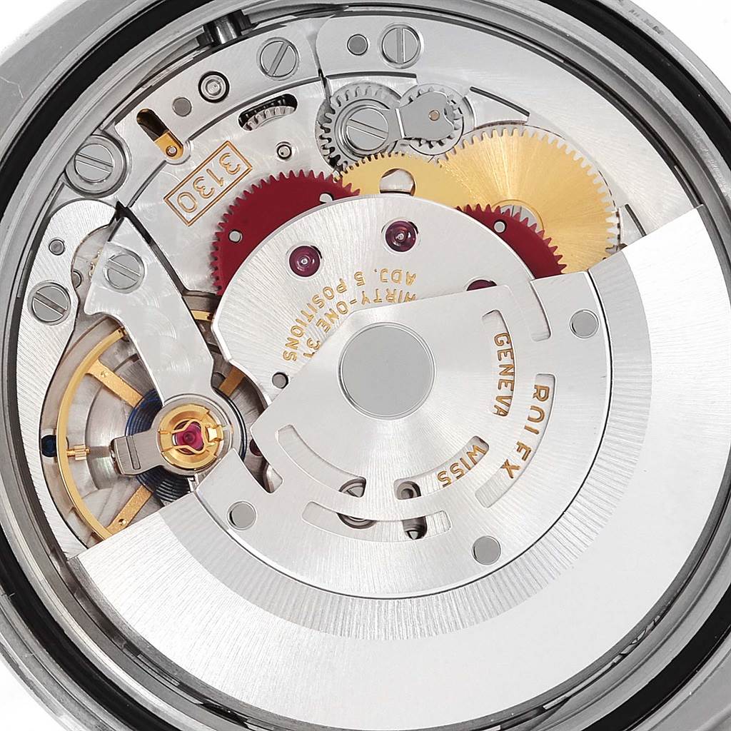 This image shows the intricate internal movement mechanism of a Rolex Air-King 116000 Men's Stainless Steel Blue Dial 116000 Men's Stainless Steel Blue Dial watch.