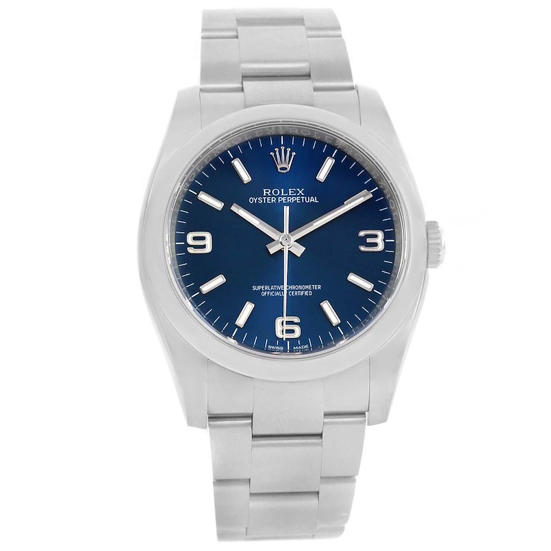 Rolex No Date Mens Blue Dial Stainless Steel Mens Watch 116000 SwissWatchExpo