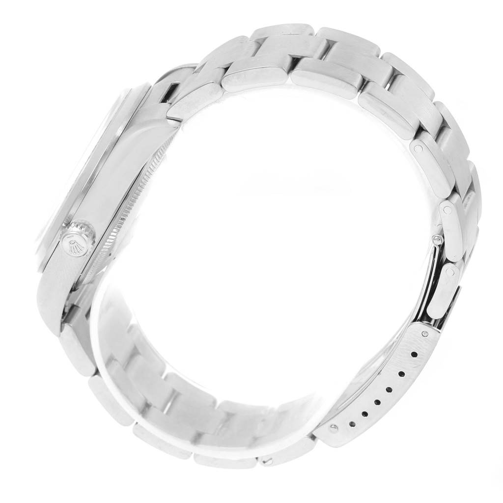 The image shows a side view of the Rolex Air-King 14000 Men's Stainless Steel Black Dial 14000 Men's Stainless Steel Black Dial watch focusing on the bracelet, case, crown, and clasp.