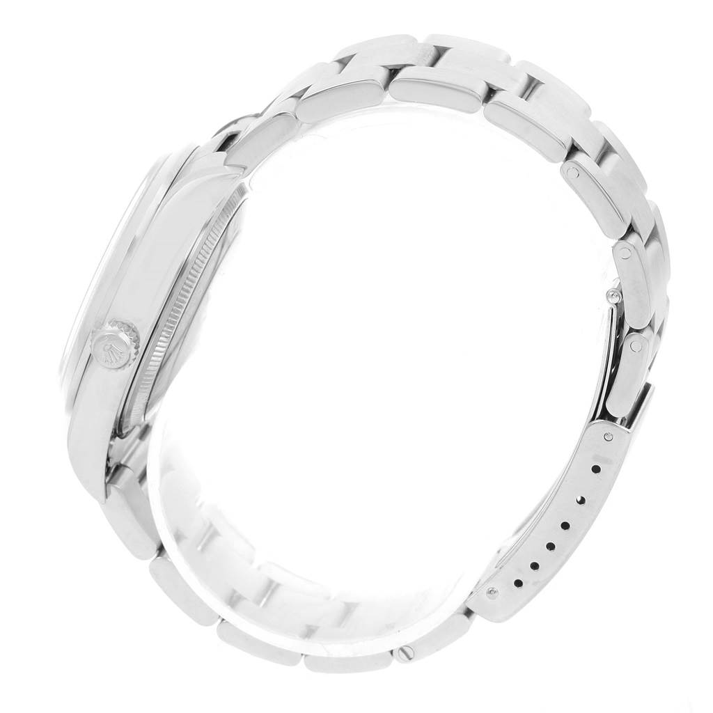 The image shows the Rolex Air-King 14000 Men's Stainless Steel Blue Dial 14000 Men's Stainless Steel Blue Dial watch from a side angle, highlighting its crown, case, and bracelet.