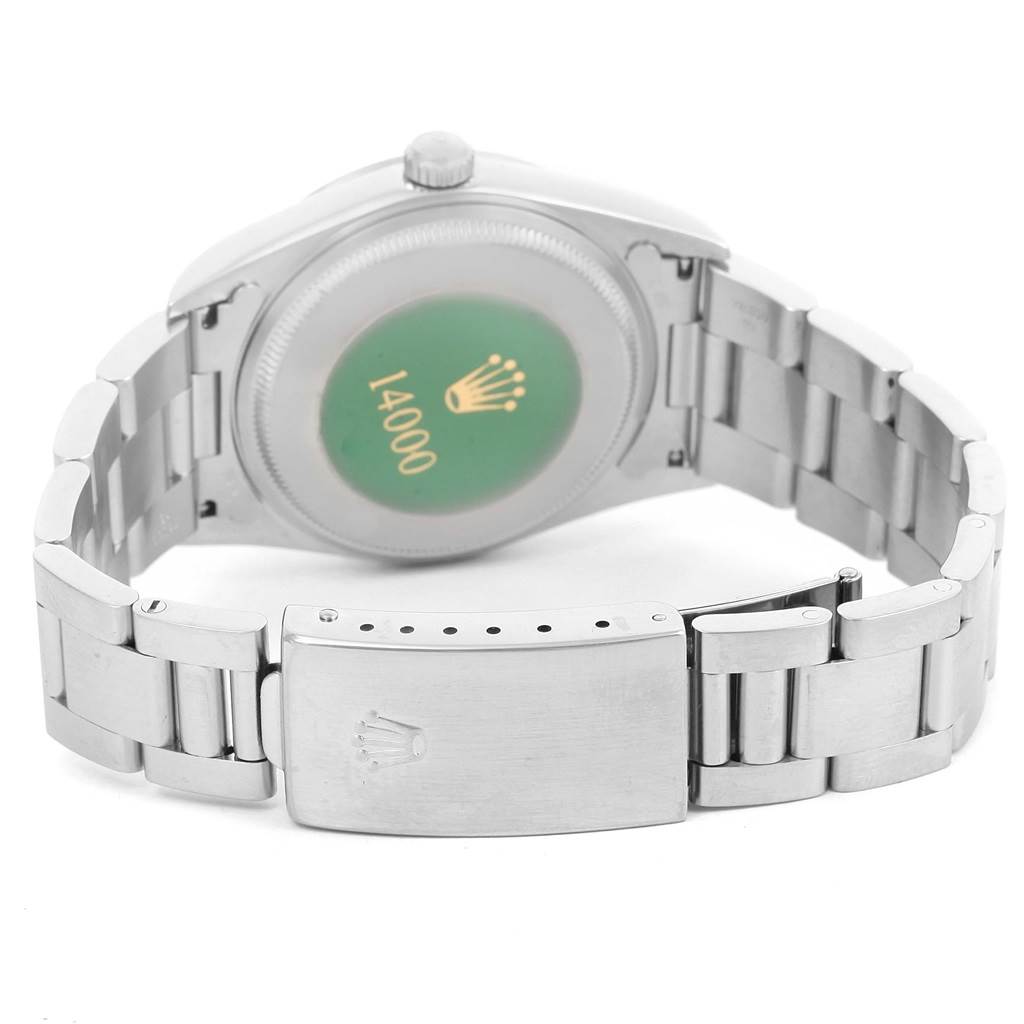 The image shows the back and clasp of a Rolex Air-King 14000 Men's Stainless Steel Blue Dial 14000 Men's Stainless Steel Blue Dial watch, including the case back and bracelet.